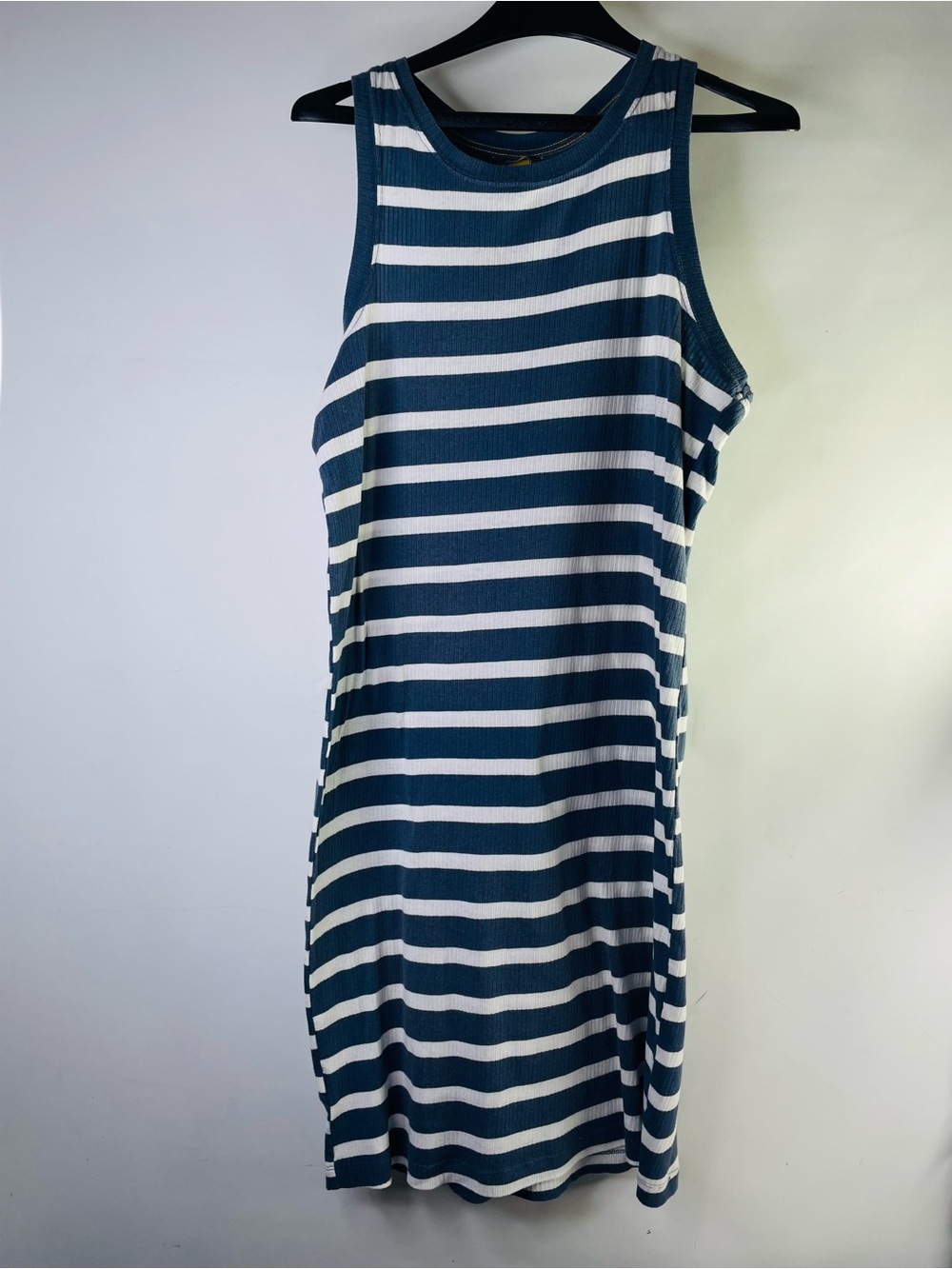 Eddie Bauer Navy and White Striped Sleeveless Midi Dress